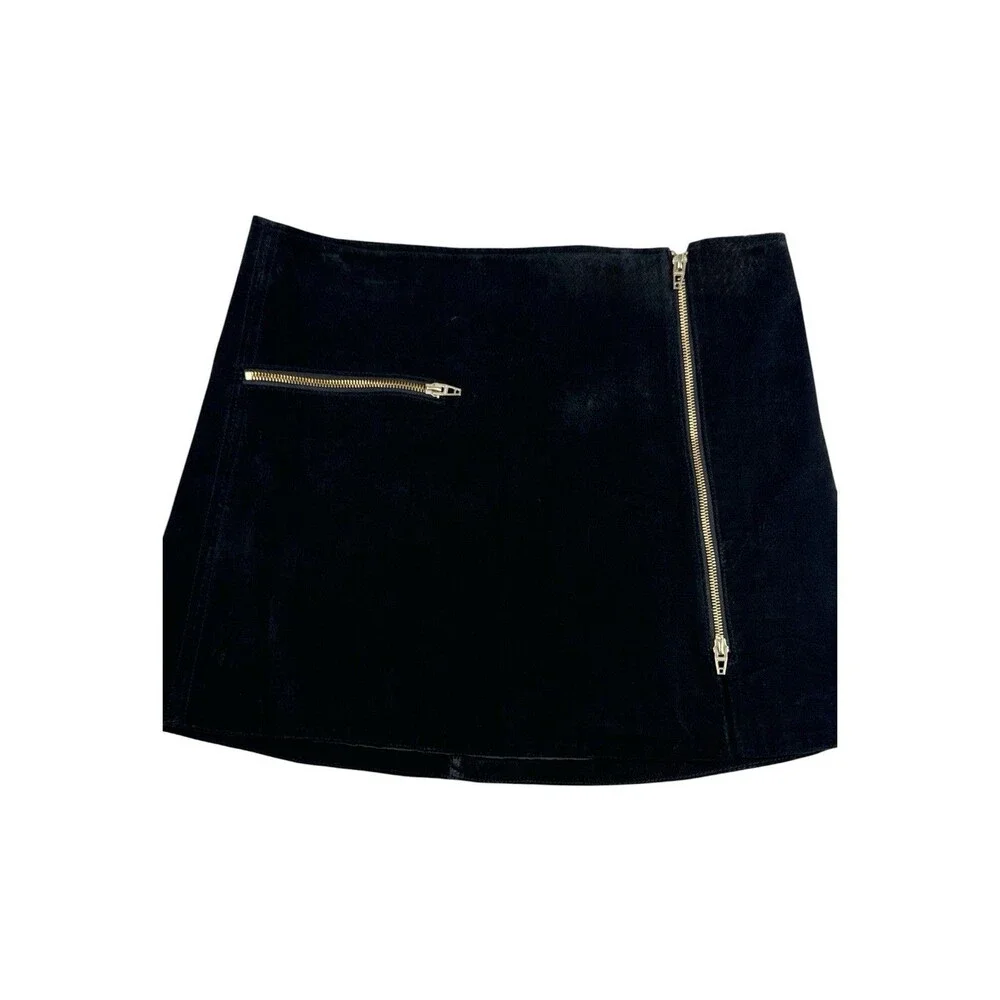 BlankNYC Womens Black Suede Leather Moto Mini Skirt Gold Zipper Size 31